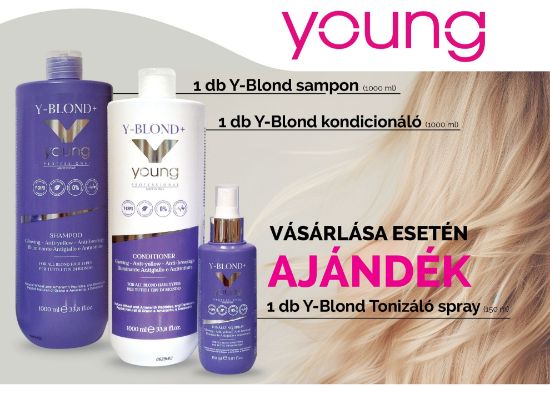 AKCIÓ - Young Blond+ hamvasító samponhoz (1000 ml) és Young Blond+ hamvasító kondicionálóhoz (1000 ml) AJÁNDÉK Young Blond+ hamvasító spray (150 ml) képe