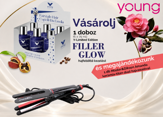 AKCIÓ - 6 db Young - Filler Glow hajfeltöltő kezeléshez (6x75 ml) AJÁNDÉK Müster&Dikson AMANDA kerámia-titán dual hajsimító képe